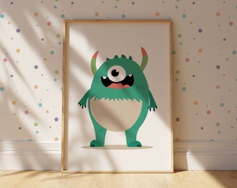 Art mural monstre petit cyclope - impression monstre | Décoration murale pour chambre d'enfant | Illustration de monstre | Affiches de chambre d'enfants | Art mignon