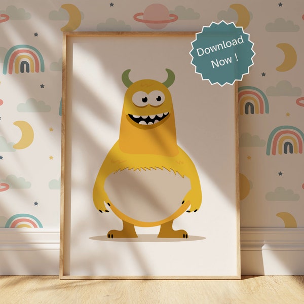 Little Yellow Monster Nursery Wall Art - Monster Print | Children's bedroom art | Monster illustration | Kids room prints | Cute | Download