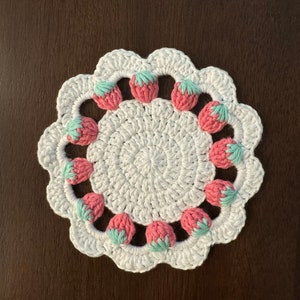 Crochet strawberry coaster/ hot pad