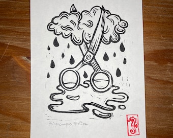 Linosnede print - "Concidit Somnium" - Linosnede - Cloud Chisel Rain