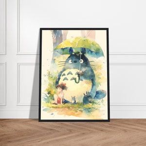Totoro in the Rain - Framed Japanese Artwork - Various Sizes - Anime Inspired, Ghibli Style Wall Art, My Neighbour Totoro, Gift