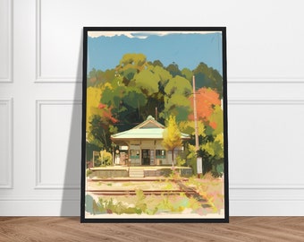 Framed Japanese Train Station Art – Anime Ghibli Style Print