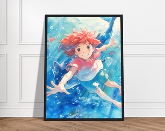 Ponyo Framed Art Print – Ghibli Inspired Japanese Animation