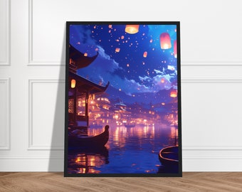 Liyue-lantaarnritus ingelijste kunstprint – Japanse anime, ghibli-stijl