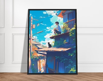 Arte enmarcado de «El sueño de Shinji» – Anime japonés, estilo Ghibli
