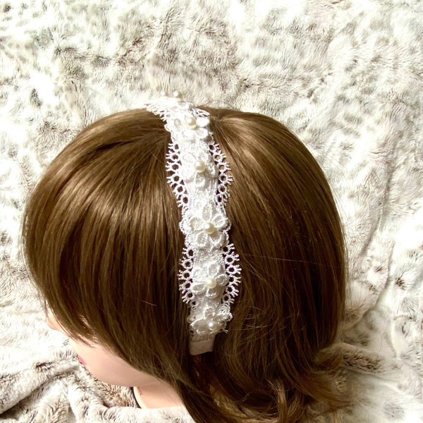 First Holy Communion White Embroidered Flower Headband