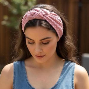 Pink Swiss Dot Knot Headband | Chunky Sailor Knot Headband | Blush Polka Dot Headband | Boho Turban Headband | Stretch Headband Women