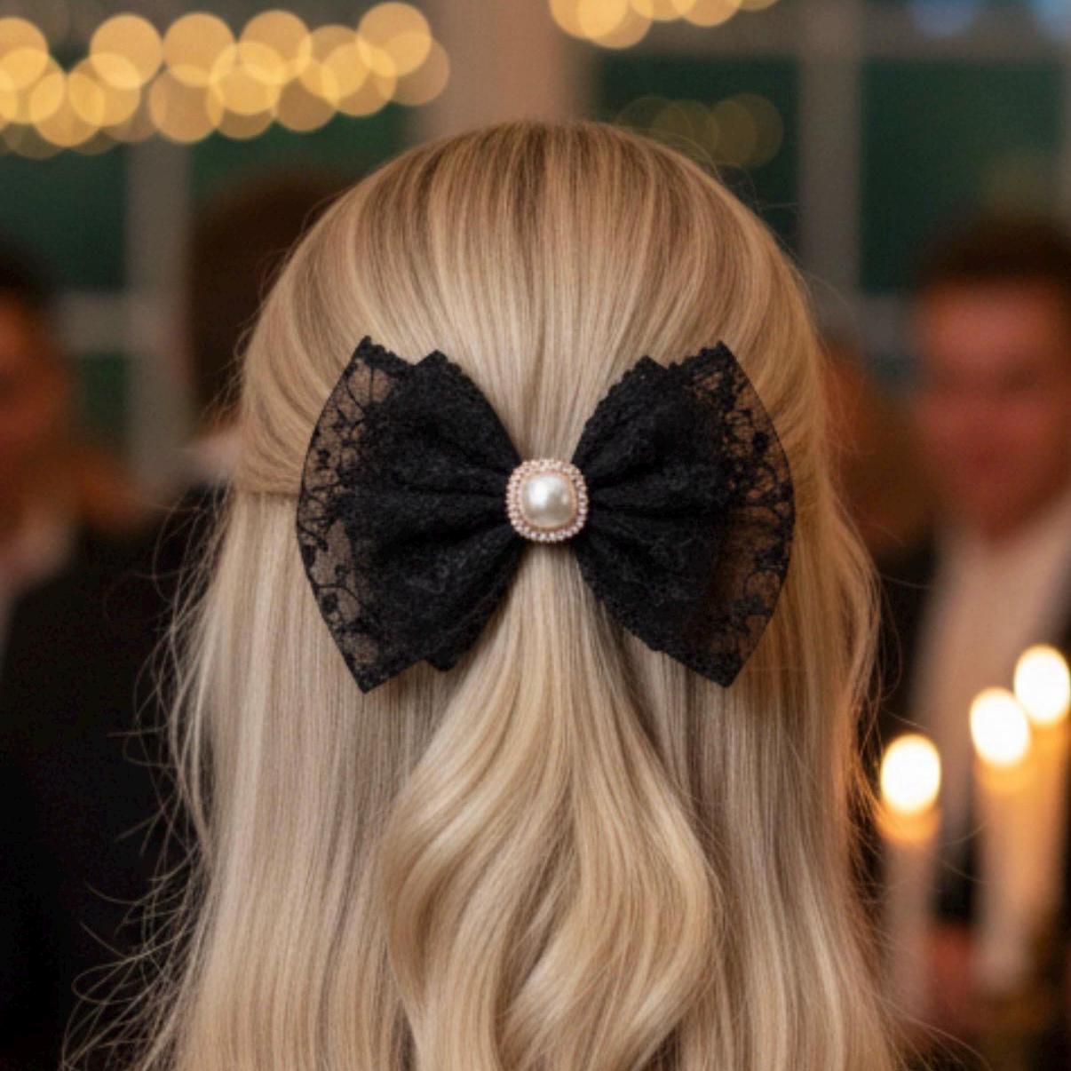 NEW Beautiful Luxury Gold Black Bow Crystal Pearl Hair Clip Ivory and Co Pearl Blossom Statement Pearl Cluster Hair Clip main image 3