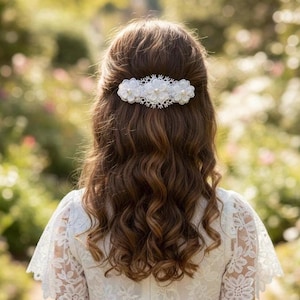 White Floral Pearl Hair Clip | Lace Flower Barrette | Bridal Hair Accessory | Communion Hair Clip | Flower Girl Hair Clip