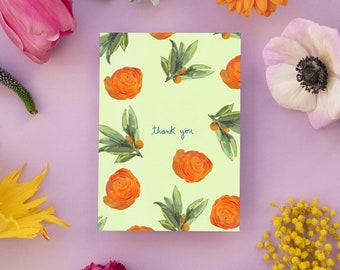 Afdrukbare bloem dank u kaart, bloemen wenskaart, Instant Download, digitaal bedankje, botanische briefpapier