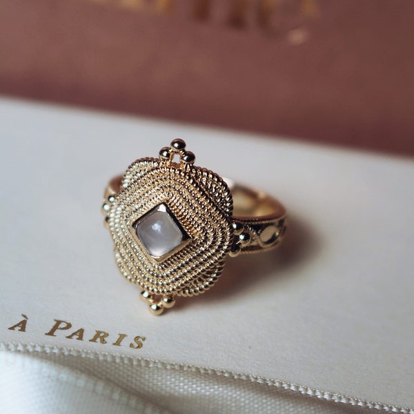 100% française - Bague Bohème Plaqué Or 750 5 microns 18 carats avec Pochette  - Taille 54 - US7