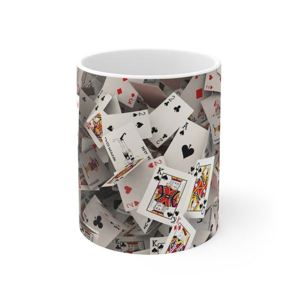 Deck of Cards Poker Blackjack Prin t.,Ceramic Coffee Cups, 11oz, 15oz Tea Coffee ,Hot Choc , Ceramic Mug, Solitaire, Snap, Bridge,  Gif t .