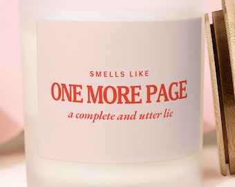Smells Like One More Page Book Lover Gift, Funny Candle for Book Lover, Book Club Gift, Bookish Candle, Gift for Reader, Soy Candle