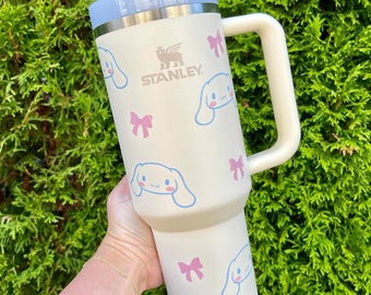 Cinnamoroll Stanley 40oz Cup, Pink Bows, Permanent Decals, Sanrio Dog Inspired Hello Kitty, Kawaii, Birthday, Gifts for Her, Valentines Cinnamoroll Stanley 40oz Cup, Pink Bows, Permanent Decals, Sanrio Dog Inspired Hello Kitty, Kawaii, Birthday, Gifts for Her, Valentines