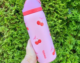 Coquette Cherry Bows Owala 32oz Water Bottle, Cherries, Trending, Pink Red Bow, Birthday Gift, Anniversary, Present For Her, Christmas Gifts