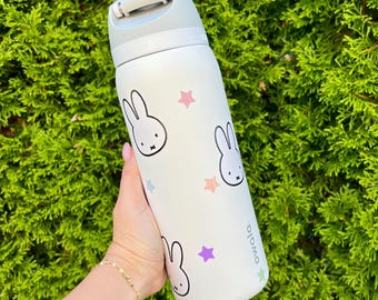 Kawaii Round Face Bunny & Celestial Pastel Stars 32oz Owala Tumbler Water Bottle, Minimalist, Custom Gift for Her, Birthday, Best Friend