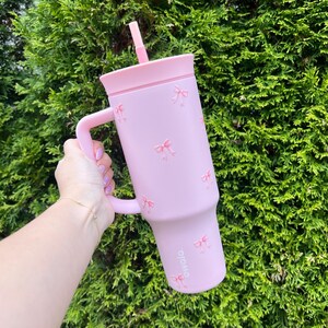 Coquette Bows Owala 40oz Tumbler, Pink Bottle, Mug, Kawaii Cute, Girly, Ribbons, Unique Birthday Gift, Anniversary Present, Gifts for Her