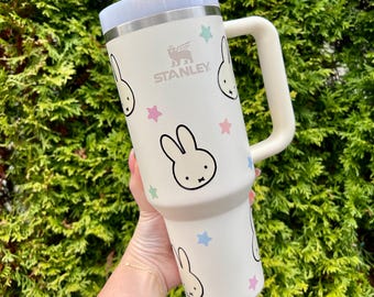 Miffy Stanley 40oz Quencher Cream Tumbler Cup, Kawaii Bunny, Pastel Stars, Trending, Custom, Birthday, Anniversary, Mother’s Day Gifts