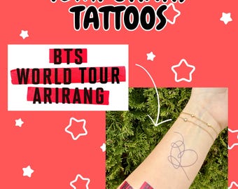 Kpop Inspired Temporary Tattoos, Concert Freebies, Army, Seven, Arirang, Swim, 2.0, Red, Fan Merch, Party Favors, Borahae, LY, Free Shipping