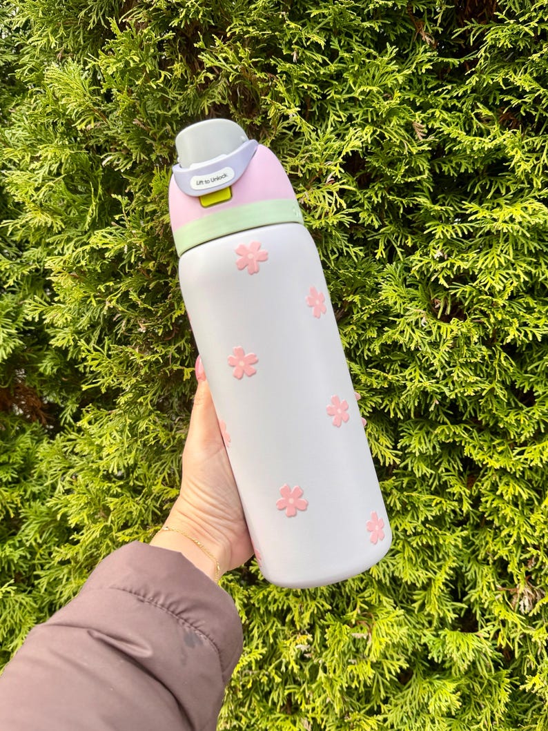 Cute Sakura Flower Owala 32oz Pastel Water Bottle, Kawaii Cherry Blossoms, Spring Minimalistic Coquette, Unique Birthday Gift, Anniversary imagem 1