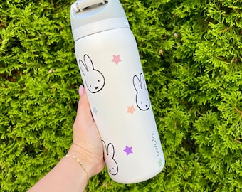 Miffy Owala 32oz White Water Bottle, Kawaii Bunny, Pastel Stars, Trending, Custom, Cute, Fun Birthday Present, Anniversary, Gifts for Her
