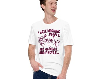 I Hate Morning People Angry Cartoon Cat T-Shirt - Funny Tee for Cat Lovers