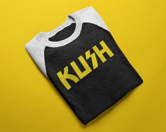Kush  White and Black Raglan Shirt | Funny Parody Clothing | 3/4 sleeve