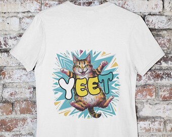 Yeet Cat Graphic Tee - Humorous Wordplay Shirt
