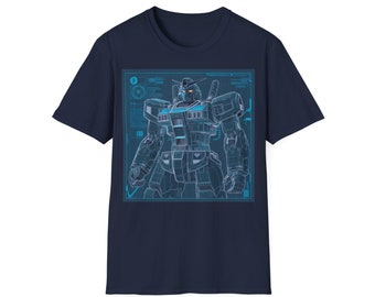 Japanese Giant Robot Schematic Graphic Tee - Unique Blue T-Shirt