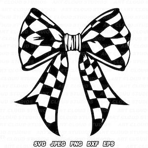May include: A black and white checkered bow with a large, centered knot. The bow is a simple, classic design.