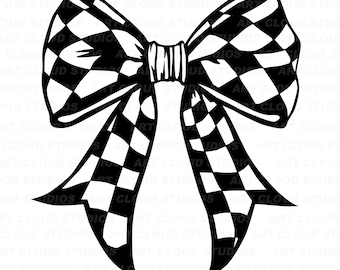 Checker Coquette Bow SVG, Bow Png, Cut Files, Silhouette Digital Download Clipart, Laser, Jpeg, Dxf, Eps, Unlimited Commercial Use.