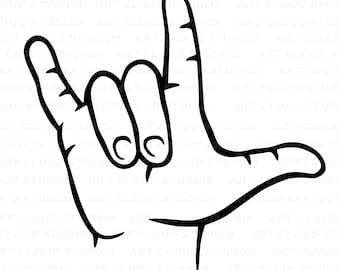I Love You Hand Sign SVG, Sign Language Png, ASL Cut Files, Silhouette Digital Download Clipart, Laser, Unlimited Commercial Use.
