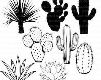 Cactus SVG, Cacti Png, Succulent Cut Files, Silhouette Digital Download Clipart, Laser, Jpeg, Dxf, Eps, Unlimited Commercial Use.