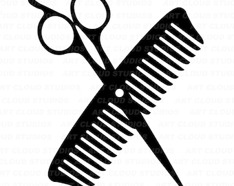 Barber Comb and Scissors SVG, Barber SVG, Hair Stylist Cut File, Jpeg, Clipart, Digital Download, PNG, Unlimited Commercial Use.