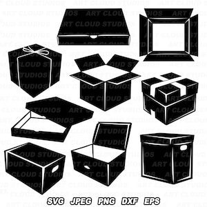 Archivos de corte SVG de caja de cartón, imágenes prediseñadas de silueta de caja, paquete SVG, caja de envío PNG, paquete de caja de cartón, descarga digital, uso comercial