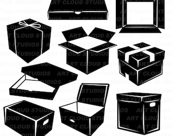 Cardboard Box SVG Cut Files, Box Silhouette Clipart, Package SVG, Shipping Box PNG, Cardboard Box Bundle, Digital Download, Commercial Use