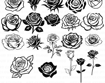 Rose SVG Bundle, Roses Png, Cut Files, Flowers Digital Download Clipart, Floral Laser Art, Unlimited Commercial Use.