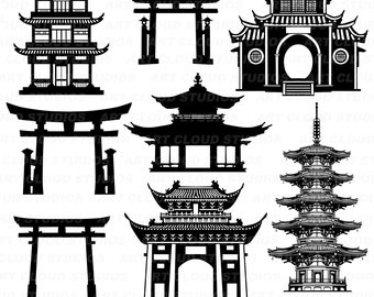 Chinese Building SVG Cut Files, Chinese Temple Silhouette, Pagoda SVG, Pagoda Tower PNG, Japanese Gate Jpeg Digital Download, Commercial Use