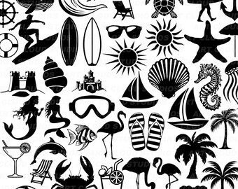 Beach SVG, Summer Png, Surf Cut Files, Vacation Digital Download Clipart, Jpeg, Dxf, Eps, Ocean Art, Unlimited Commercial Use.