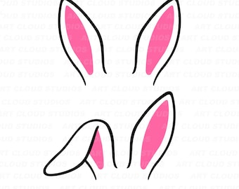 Bunny Ears SVG, Easter Png, Rabbit Cut Files, Bunny Silhouette Digital Download Clipart, Laser, Jpeg, Dxf, Eps, Unlimited Commercial Use.