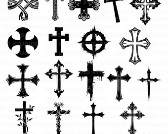Cross SVG, Crosses Bundle Png, Christian Cut Files, Silhouette Digital Download Clipart, Laser, Unlimited Commercial Use.