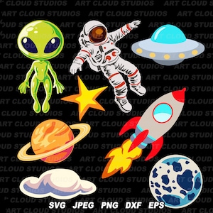 Weltraum SVG Schnittdateien, Astronaut Clipart, Alien SVG, Raumschiff Png, UFO Bundle, Planet digitaler Download, Rakete kommerzielle Nutzung