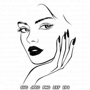 Beauté visage SVG, Png visage glamour, femme coupe fichiers, Silhouette téléchargement numérique des cliparts, Laser, Jpeg, Dxf, Eps, usage commercial illimité.