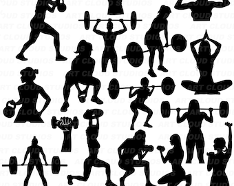 Weight Lifting Woman SVG, Fitness Cut Files, Girl Bodybuilder Silhouette PNG, Strong Woman SVG, Digital Download, Commercial Use