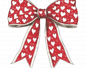 Coquette Bow SVG, Red Valentines Hearts Bow Png, Cut Files, Hair Bow Silhouette Digital Download Clipart, Laser, Unlimited Commercial Use.