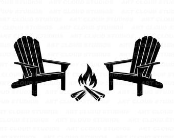 Adirondack Chair SVG, Silhouette Campfire Scene, Adirondack T-shirt Design, Camping Cut File, PNG, Outdoor Chair jpeg, Summer Chair