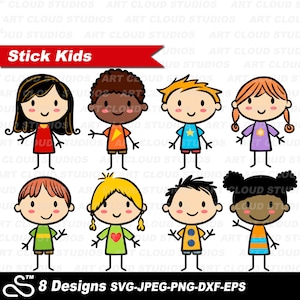 Niños SVG, Figuras de palo SVG, Niños de palo PNG, Niño de palo Jpeg, Niña de palo Png, Niños de escuela, Personas de palo, Archivo de corte, Descarga digital