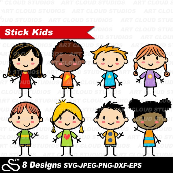 Kids SVG, Stick Figures SVG, Stick Children PNG, Stick Boy Jpeg, Stick Girl Png, School Children, Stick People, Cut File, Digital Download