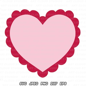 Herz SVG, rosa Herz mit rotem Spitzenkammzug für Liebes- oder Valentinstagsprojekte, Schnittdatei, Herz Clipart, unbegrenzte kommerzielle Nutzung.