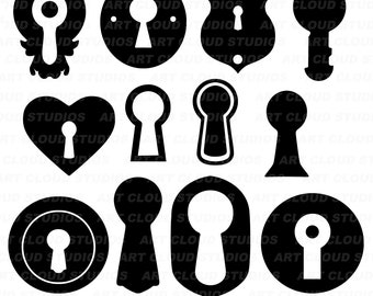 Keyhole Symbol SVG, Key Hole Cut Files, Keyhole Silhouette Bundle PNG, Old Lock Hole SVG, Digital Download, Commercial Use, Lock svg